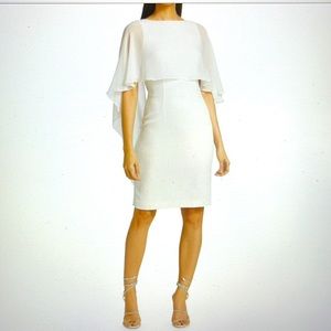 Teri Jon by Rickie Freeman Chiffon cape combo sheath dress